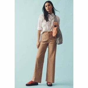 Maeve By Anthropologie Colette Linen Blend Tan Wide-Leg Pants
